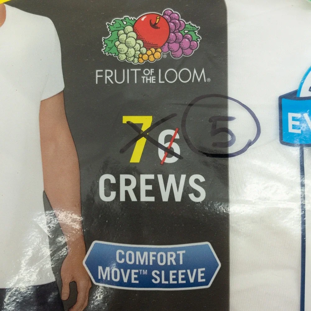 Fruit of the Loom Crew Neck T Shirts Mens Small White 5 Value Pack Cotton